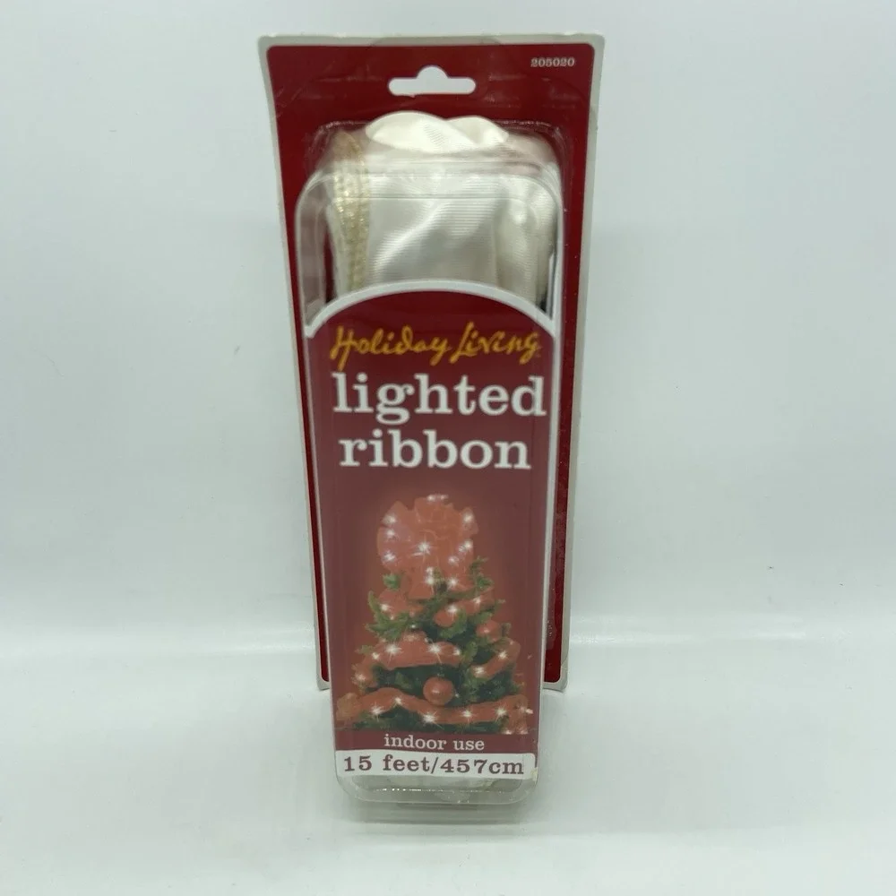 Holiday Living Lighted Ribbon‎ 15ft 50 Lights Cream Gold Wired Indoor NEW